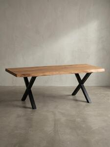 Tavolino da salotto 120x60x46 cm in legno massello di acacia / metallo con bordo naturale, tavolino da salotto di design rettangolare, tavolino da divano marrone, tavolino da caffè con gambe nere a forma di X
