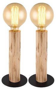 Set di 2 lampade da tavolo, in legno, colore nero, con interruttore, altezza 30 cm