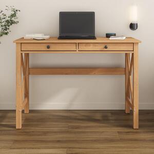 Scrivania ADRIAN in legno massello, color noce, ideale per l'ufficio domestico. Dotata di 2 cassetti e maniglie in metallo, perfetta come scrivania da ufficio o per computer, in uno stile moderno country