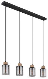 Lampada a sospensione, metallo, nero opaco, vetro fumé, L 78 cm