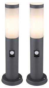 2 lampade da battiscopa, acciaio inossidabile, antracite, con sensore, H 45 cm