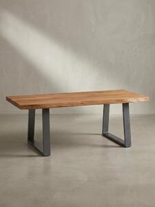 Tavolino da salotto 120x60x46 cm in legno massello di acacia / metallo con bordo naturale, tavolino da salotto di design rettangolare, tavolino da divano marrone, tavolino da caffè con gambe trapezoidali cromate