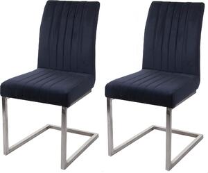 Set da 2 sedie a sbalzo MCW-L14, sedie per visitatori econferenze, in velluto e acciaio inossidabile spazzolato ~ blu antracite