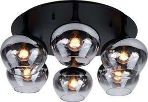 Lampada da soffitto, metallo nero, vetro fumé, diametro 65 cm