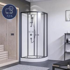 Doccia circolare completa Breuer con porta scorrevole nera opaca in vetro trasparente