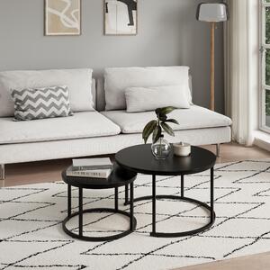 Set di 2 tavolini rotondi in legno, tavolo da salotto moderno in nero, set di tavolini 2 in 1 con struttura in metallo per soggiorno
