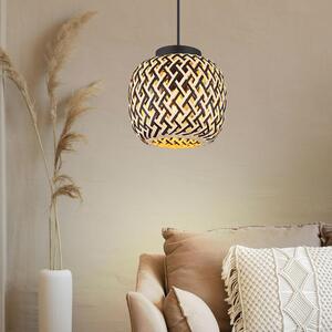 Lampada a sospensione, metallo, finitura nera opaca, bambù, diametro 20 cm