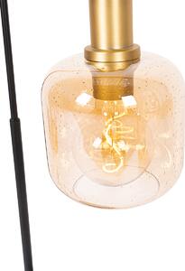 Lampada da tavolo di design nera con ottone e vetro ambra - Zuzanna