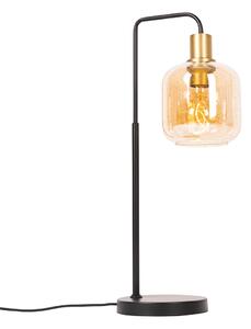 Lampada da tavolo design nera con ottone e vetro ambra - Zuzanna