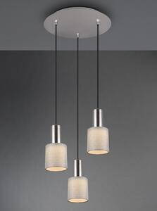 Lampada a sospensione a 3 fiamme con paralume in tessuto rotondo grigio illuminazione ottimale tavolo da pranzo