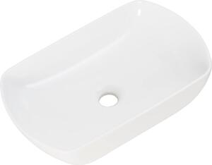 Lavabo in Vetroceramica FACKELMANN NEW YORK / Dimensioni (L x A x P): circa 50,5 x 12 x 31,5 cm / Lavabo da appoggio ovale / Lavabo per bagno e WC ospiti / Lavabo in Vetroceramica con scarico permanente / Colore: bianco