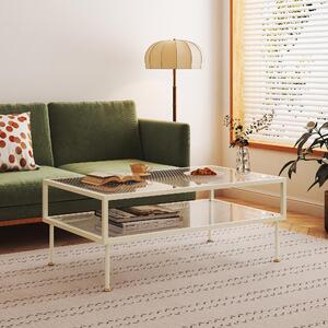 Tavolino 'Lindau' in acciaio con piano in vetro 100 x 50 x 46 cm bianco crema