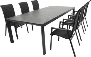 DEGAMO Set LAGOS XL 7 pezzi, alluminio + tessuto sintetico nero