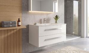 Set bagno RAPPERSWIL bianco Set mobili da bagno Lavabo in Vetroceramica lucida 2 cassetti con chiusura ammortizzata e frontali lucidi in bianco Lavabo in Vetroceramica bianca