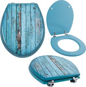 Sedile WC Grafner® con meccanismo di chiusura ammortizzata Motivo coperchio WC Blue Planks