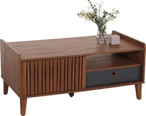 Tavolino da salotto MCW-M48, tavolino da salotto, 52x114x59 cm ~ effetto noce, cassetto grigio scuro