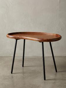 Tavolino WL5.669 71x51x40 cm Tavolino in legno massello di sheesham a forma di rene con gambe in metallo, tavolino da salotto in legno massello, tavolino piccolo in vero legno, tavolino da salotto in legno, tavolino moderno