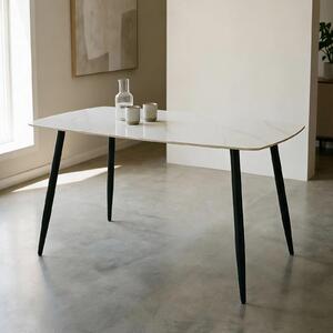 Tavolo da pranzo MORA con piano in Vetroceramica 140 x 80 cm, bianco/nero - tavolo rettangolare per sala da pranzo, robusta struttura in metallo, tavolo da cucina moderno con angoli arrotondati, ideale per la zona pranzo