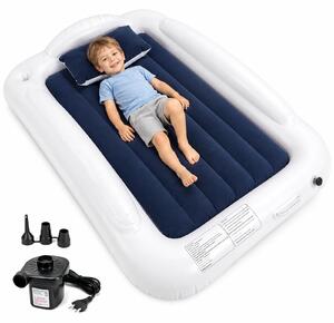 Letto gonfiabile per bambini con pompa, dimensioni 160x100 cm, colore bianco/blu, capacità di carico 50 kg