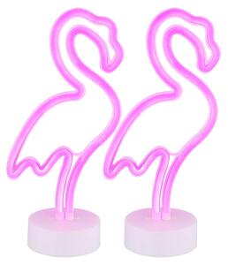 Set di 2 lampade da tavolo a LED, motivo fenicottero, colore bianco, illuminazione al neon, altezza 33 cm