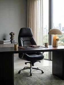 Sedia da ufficio di design Rivestimento in vera pelle nera Sedia da scrivania fino a 120 kg, poltrona direzionale XXL regolabile in altezza, sedia girevole ergonomica con braccioli e schienale alto, funzione oscillante