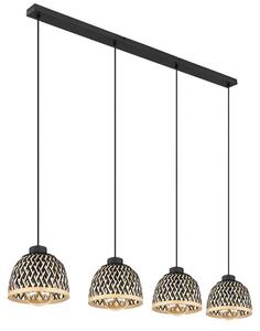 Lampada a sospensione, 4 luci, bambù in metallo, marrone, regolabile in altezza