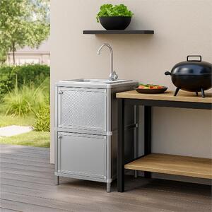 Lavello con mobile contenitore per cucina esterna, colore argento