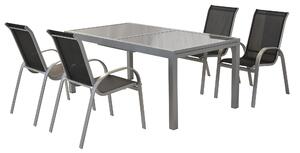 Merxx Set di mobili da giardino Amalfi, 5 pezzi, nero - 4 poltrone, 1 tavolo - Colore: nero - Dimensioni: poltrona: 75x57x95 tavolo: 160/220x90x75; 4x 26310-317 + 1x 26452-219
