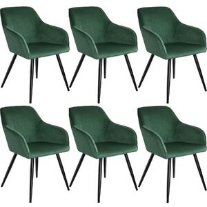 TecTake GmbH 404028 sedia marilyn effetto velluto, gambe nere - verde scuro/nero, set di 6