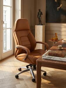 Sedia da ufficio di design Rivestimento in vera pelle Caramel Sedia da scrivania fino a 120 kg, poltrona direzionale XXL Design regolabile in altezza, sedia girevole ergonomica con braccioli e schienale alto, funzione oscillante
