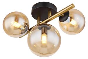 Plafoniera LED, globo di vetro ambrato, ottone, L 28 cm