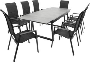 Set da giardino DEGAMO REIMS, 9 pezzi, alluminio nero + vetro + tessuto sintetico