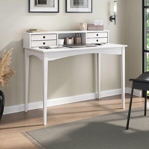 Scrivania MILANO con 4 cassetti e 1 ripiano, bianco, in legno massiccio, finitura robusta Scrivania per PC con spazio di archiviazione per l'ufficio e lo studio domestico