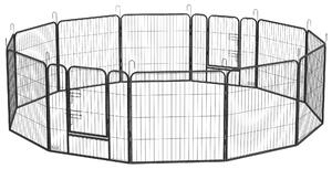 PawHut Recinto per cuccioli, altezza 80 cm, 12 elementi, con 2 porte, in acciaio, grigio