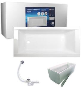 Set completo per vasca da bagno sanicomfort, forma rettangolare 170x75 cm – Vasca da bagno in acrilico bianca con supporto e gruppo di scarico, isolamento termico e acustico, facile da pulire e robusta