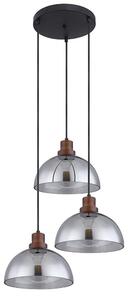 Lampada a sospensione, nera, rotonda, vetro, legno, H 120 cm