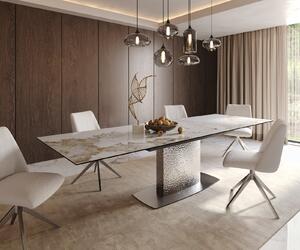 Tavolo da pranzo DELIFE Edge, dimensioni 200-300x100 cm, piano in Vetroceramica Minas Melange bianco-beige, struttura in acciaio inossidabile, allungabile