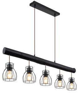 Lampada a sospensione, trave, naturale, griglia, nero opaco, H 140 cm