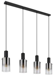 Lampada a sospensione, finitura nera opaca, vetri sfumati, lunghezza 102,5 cm
