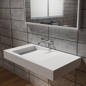 Lavabo da appoggio PB2155 in resina minerale - 100 x 50 x 12 cm - Bianco opaco - con piletta di scarico integrata