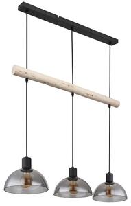 Lampada a sospensione a LED, nera, vetro color fumo, a 3 fiamme, L 80 cm