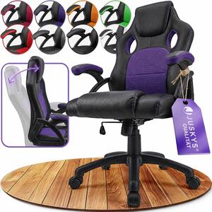 Juskys Racing desk chair Montreal (viola) - sedia da gioco ergonomica, regolabile in altezza e imbottita, fino a 120 kg - sedia da ufficio girevole