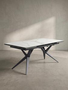 Tavolo da pranzo 180 - 260 cm allungabile in Vetroceramica e vetro bianco, tavolo in Vetroceramica effetto marmo grande, tavolo da cucina di design rettangolare, tavolo da pranzo stravagante con gambe in metallo