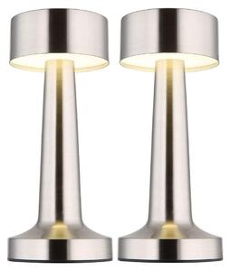 Lampada da tavolo LED, finitura nickel opaco, dimmer touch, alimentazione a batteria, altezza 21 cm