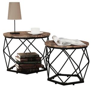 Set di 2 Tavolino Legno in Metallo Tavolino Divano-Comodino Helaro M