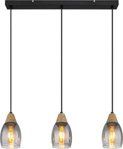 Lampada a sospensione, metallo, effetto legno, vetro fumé, L 55 cm