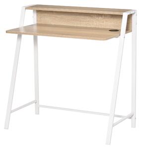 HOMCOM Scrivania per computer, scrivania da ufficio, scrivania da lavoro con ripiano, bianco + rovere