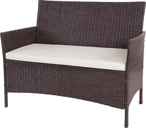 Panchina da giardino in polyrattan Hamar, panca ~ marrone screziato, cuscini color crema