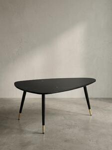 Tavolino da salotto 90x60x41 cm con effetto marmo nero, tavolino da salotto a tre gambe con struttura in metallo, tavolino triangolare da salotto, tavolino ausiliario