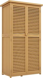 Outsunny Armadietto da giardino in legno con 4 scomparti e tetto in asfalto, giallo chiaro